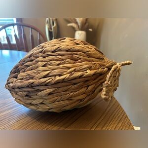 Rattan wicker seagrass fruit - lemon / melon - 14" long - summer boho decor